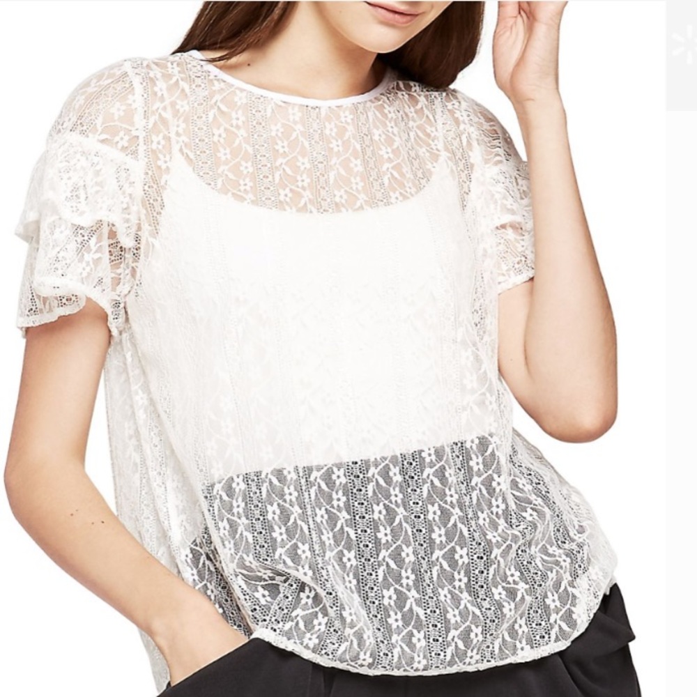 BCBGeneration Floral Crochet Ruffle Blouse